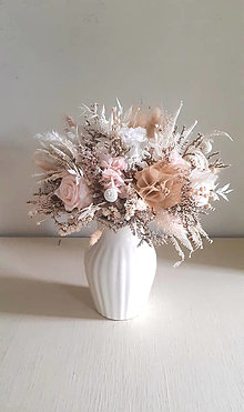 Kytice pre nevestu - Sušená kytica svadobná s púdrovými ružami a hortenziou - 15847172_
