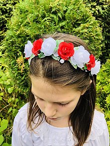 Ozdoby do vlasov - Folklórna kvetinová čelenka do vlasov červená - 15846355_