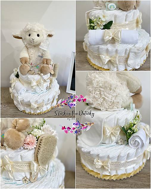 Detské doplnky - Plienková torta - Ovečka II (poschodová) - 15847648_