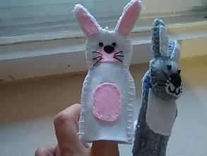 Hračky - Myška, biely zajac a sivý zajko- prstové bábky - 15849473_