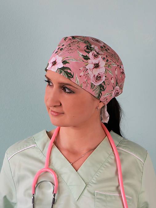 Dizajnová operačná / chirurgická čiapka vintage rose prémiová bavlna