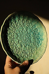 Nádoby - Akvamarínový okrúhly tanierik - 15852353_