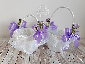 Darčeky pre svadobčanov - Svadobný košík fialový (vysoká rúčka) - 15852594_