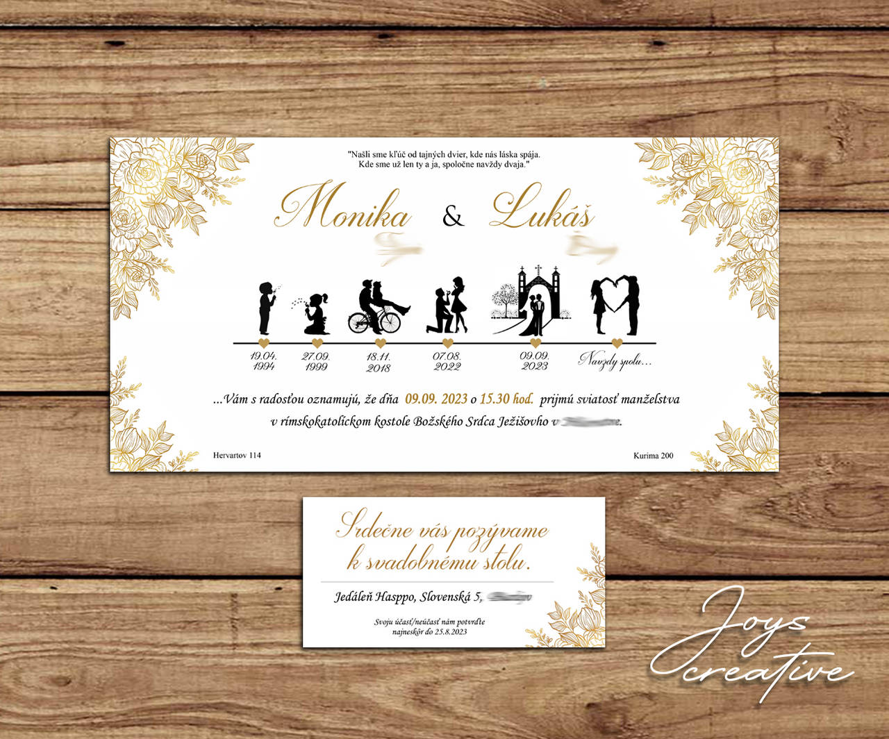 Svadobné oznámenie príbeh lásky, časová os (Zlaté ornamenty)