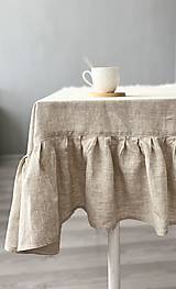 Úžitkový textil - Ľanový obrus s volánom (120x140 - Biela) - 15851311_