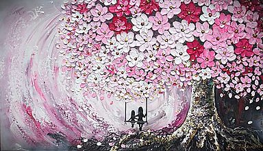 Obrazy - Rodinný strom- ružovo cyklamenový - 15854611_