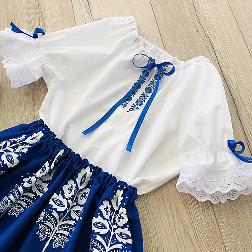 Detské oblečenie - Dievčenská folklórna blúzka Katka v modrom - 15855010_