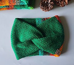 Čiapky, čelenky, klobúky - Pletené čelenky - batikované zelené a oranžové (5. varianta) - 15854521_