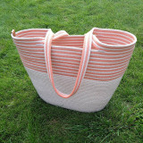 Veľké tašky - Veľká taška na rameno zo šitých šnúr, ľanová s oranžovou - 15854737_