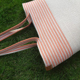 Veľké tašky - Veľká taška na rameno zo šitých šnúr, ľanová s oranžovou - 15854754_
