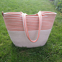 Veľké tašky - Veľká taška na rameno zo šitých šnúr, ľanová s oranžovou - 15854743_