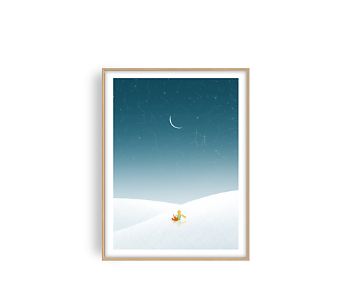 - Malý princ, liška a Měsíc (Print 21x30 cm (A4) - bílý okraj) - 15855820_