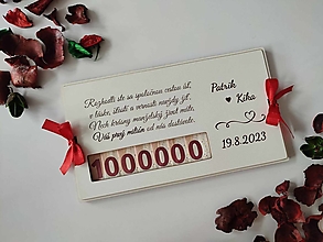 Darčeky pre svadobčanov - Drevená obálka na peniaze - Váš prvý milión, biela - 15858777_