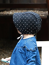 Detské čiapky - Letný detský ľanový čepiec bodka na čiernej - 15861339_
