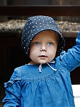 Detské čiapky - Letný detský ľanový čepiec bodka na čiernej - 15861341_