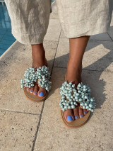 Ponožky, pančuchy, obuv - Hera modré kožené sandále - 15860136_