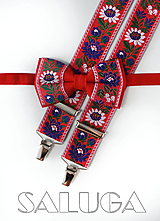 Pánske doplnky - Folklórny pánsky alebo detský červený motýlik a traky - folkový - 15864145_