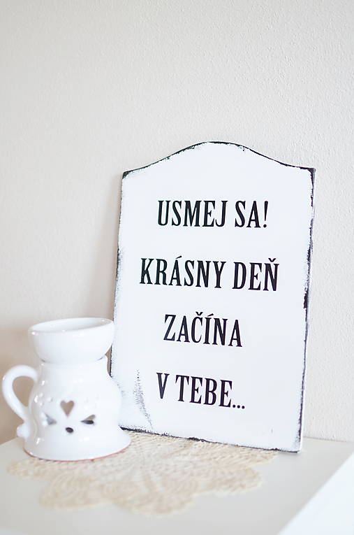 Dekorácie - Tabuľka s myšlienkou bielo čierna - 15866571_