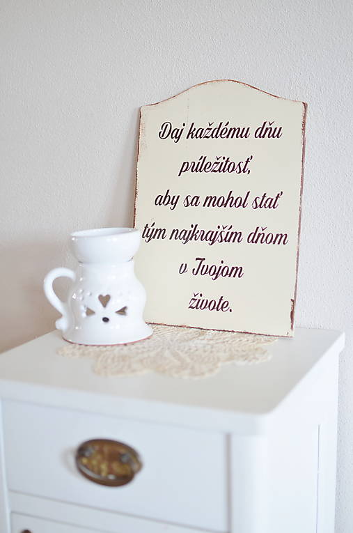 Dekorácie - Tabuľka s myšlienkou béžovo hnedá - 15866577_