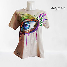 Topy, tričká, tielka - Ručnemaľované tričko -" Levander eye" - 15865345_
