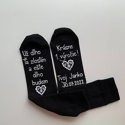 Maľované ponožky k výročiu SVADBY (Čierne s tlačeným typom písma)