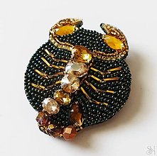 Brošne - Handmade šitá korálková brošňa pre znamenie zverokruhu- škorpión - 15867354_
