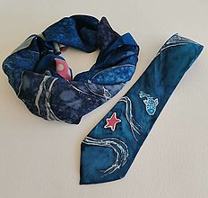 Šatky - Souprava hedvábného šátku a kravaty Moře - 15868510_