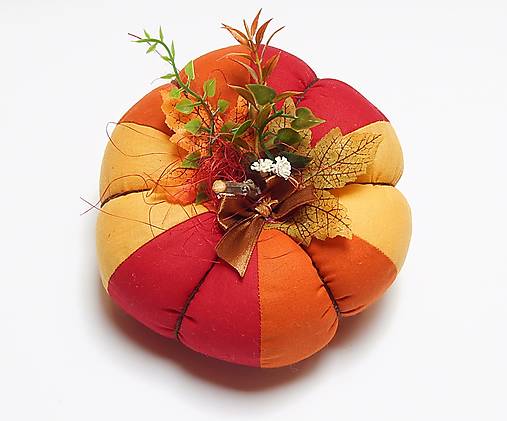Dekorácie - Jesenná tekvička - väčšia, bordovo/oranžovo/béžová - 15869155_