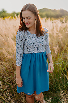 Šaty - Šaty na dojčenie s nazberkanou sukňou – modré mini kvietky - 15872705_