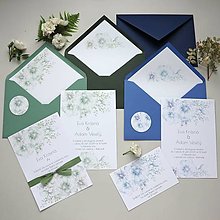 Papiernictvo - Kytica zelená a modrá - svadobné oznámenie - 15873870_