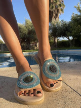 Ponožky, pančuchy, obuv - Shiny Evil Eye kožené sandále - 15873912_