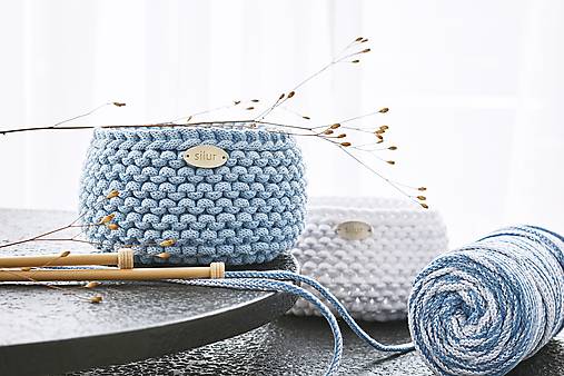 Úložné priestory & Organizácia - Pletený košíček - modrý mix (Svetlomodrá - Veľ. S) - 15876295_