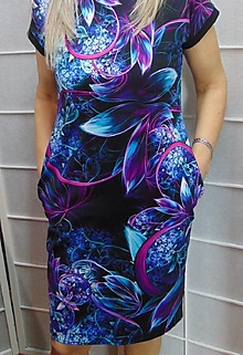 Šaty - Šaty s kapsami - modrofialová abstrakce, velikost S - MAXI SLEVA:) - 15876605_
