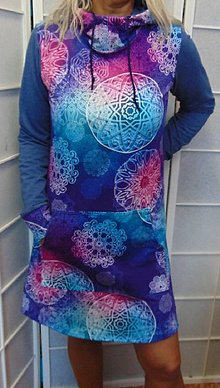 Šaty - Mikinové šaty s kapucí - modro-fialové mandaly, velikost L - MAXI SLEVA:) - 15876706_