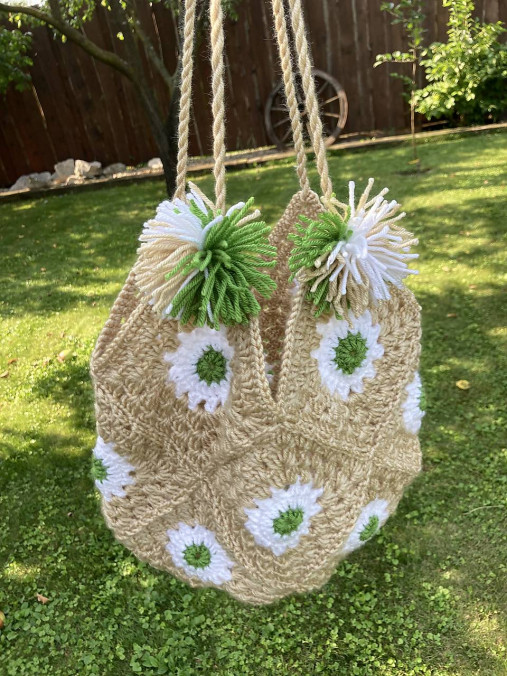 Detské tašky - Kabela háčkovaná latte/biela/zelená - 15877163_