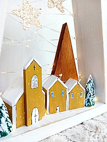 Svietidlá a sviečky - Biely zimný lampášik s nórskou dedinkou - 15879505_