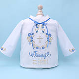 Detské oblečenie - Folklórna košieľka na krst zlato modrá - 15881398_