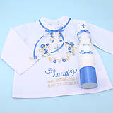 Detské oblečenie - Folklórna košieľka na krst zlato modrá - 15881407_