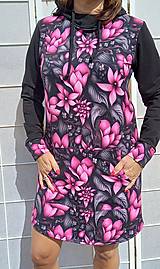 Šaty - Mikinové šaty s kapucí - růžové květy S - XXXL - 15879676_