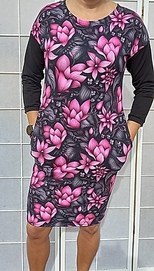 Šaty - Šaty s kapsami - růžové květy S - XXXL - 15879167_