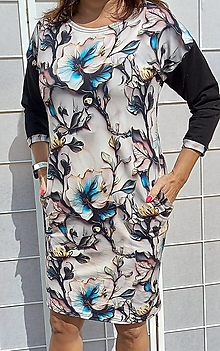 Šaty - Šaty s kapsami - květy na pudrové S - XXXL - 15879621_