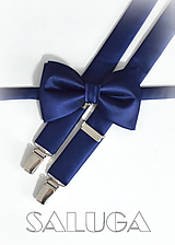 Pánske doplnky - Tmavo modrý pánsky motýlik + traky - navy blue - 15883377_