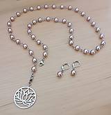 Sady šperkov - Dlhý náhrdelník s náušnicami - fialové perly - chirurgická oceľ - 15882630_
