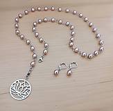 Sady šperkov - Dlhý náhrdelník s náušnicami - fialové perly - chirurgická oceľ - 15882631_