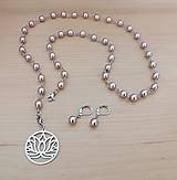 Sady šperkov - Dlhý náhrdelník s náušnicami - fialové perly - chirurgická oceľ - 15882632_