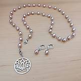 Sady šperkov - Dlhý náhrdelník s náušnicami - fialové perly - chirurgická oceľ - 15882634_