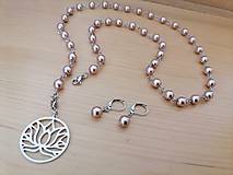 Sady šperkov - Dlhý náhrdelník s náušnicami - fialové perly - chirurgická oceľ - 15882650_