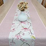 Úžitkový textil - MIRA rose - kvet magnólie na prírodnej   - behúň - 15882544_