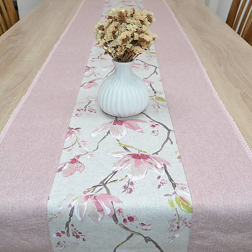 Úžitkový textil - MIRA rose - kvet magnólie na prírodnej   - behúň - 15882544_