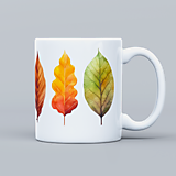 Nádoby - Jesenný prírodný keramický hrnček s farebných potlačou listov - 15883154_